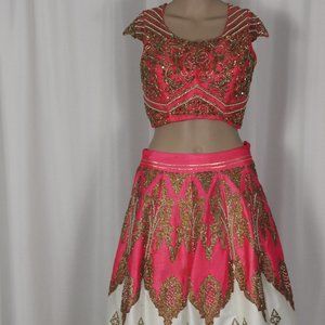 Pink top. Pink and ivory bottom.